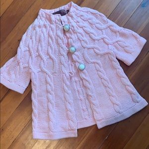 Pale pink cable knit short sleeve cardigan